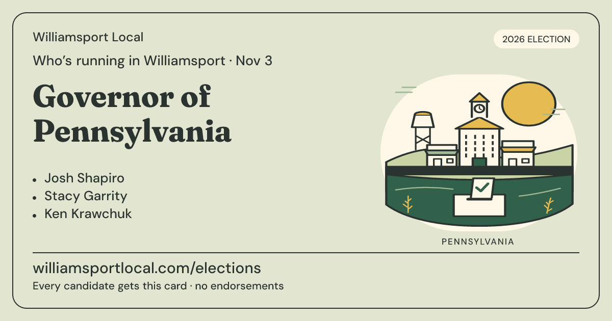 Governor of Pennsylvania, November 3, 2026 — Williamsport Local race card