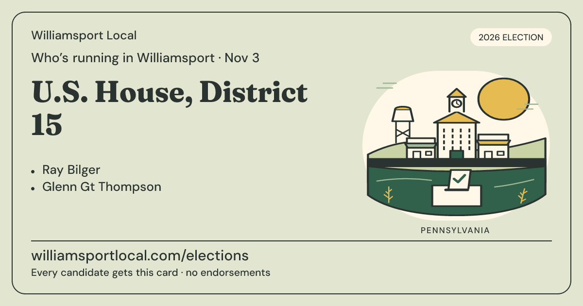 U.S. House, District 15, November 3, 2026 — Williamsport Local race card